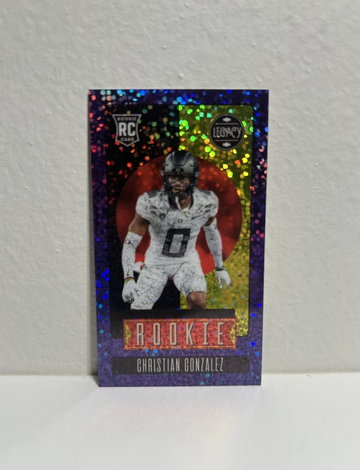 2023 Legacy Mini Purple Sparkle Refractor Rookie #’d /10 - Christian Gonzalez RC - Image 1 of 3