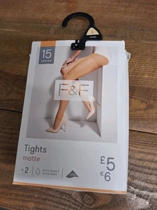 F&F 2 pares de medias grandes naturales 15 denier mate transparentes - Imagen 1 de 1