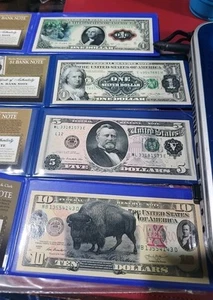 4 RECREATED NOTES ON GENUINE BILLS-1901 Bison $10, 1886 Grant $5, 1800 $1 +$1 - Picture 1 of 6