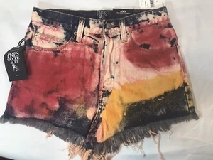 PRPS Women's AMX High Waist Boyfriend Button Up, Frayed Denim Shorts Size 27-NWT - Picture 1 of 12