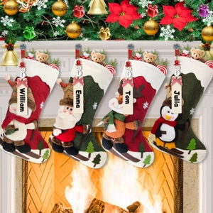 Christmas Stockings 4 Pack 18" Big Xmas Stockings Decoration - Santa Snowman Rei - Picture 1 of 12