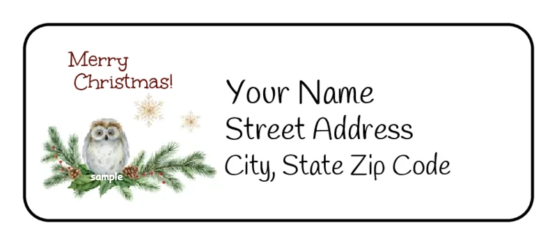 30 etiquetas de endereço de retorno personalizadas coruja de Natal, 2.625" x 1", etiquetas, pinho - Imagem 1 de 1