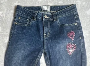 Pony Tails Girls Skinny Jeans W/ Pink Bling Hearts Sz 12 W25 X 27” L (71) - Picture 1 of 12