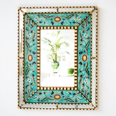 Peruvian Accent Painting on Glass Mirror wall decor living room | vintage style  - Image 1 of 4