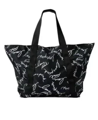 Bolso de Mano Victoria's Secret 2023 Negro LOVE PINK Script Grande Playa Piscina Verano Foto 1 de 2