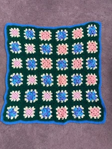 Vintage Crochet granny square afghan blanket hand made blue, pink, green - Picture 1 of 13