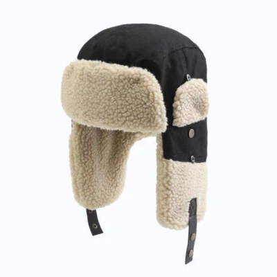 Unisexe Chapeau Trappeur Sherpa Toile Oreille Rabat Casquette Extérieur Russe - Photo 1/4
