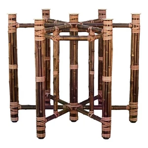 Authentic McGuire Hexagonal Bamboo Rattan Organic Modern Dining Table Brass Caps - Picture 1 of 24
