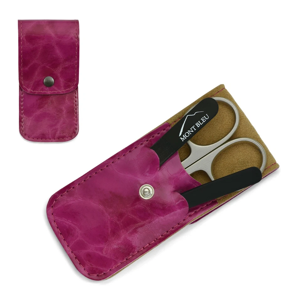Mont Bleu 3-teiliges Maniküre-Set&Kristall-Nagelfeile Rosa ÖkoLeder ANNA FUCHSIA - Bild 1 von 1