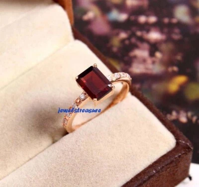 Natural Garnet & CZ Gemstones with 925 Sterling Silver Women's Ring #J8 - Image 1 of 4