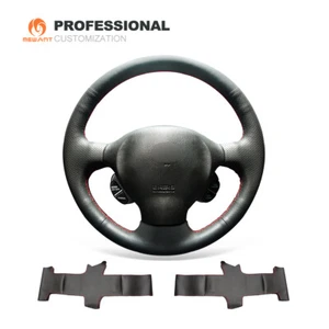 Custom Black Genuine Leather Steering Wheel Cover for Hyundai Santa Fe 2001-2006 - Picture 1 of 9