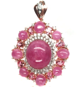 Heated 21 X 23 mm. Pink Ruby, Topaz & Zircon Brooch Silver 925 Sterling - Picture 1 of 6