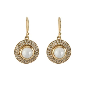 $172 Melinda Maria 14K Gold Plated Jade Drop Moonstone White CZ Pave Earrings - Picture 1 of 6