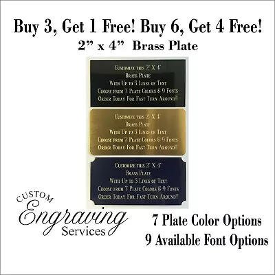 CUSTOM ENGRAVING SERVICES Custom Engraved Plate BRASS 2"x4" Name Plate Plaque Art Label Tag Gift Trophy