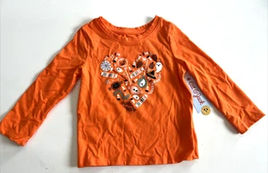 Cat & Jack Girls Halloween Heart Orange Long Sleeve Shirt Size 2T, 5T - Picture 1 of 6