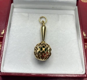 Rara collana pendente in oro giallo 14 kt Maracas multi pietre preziose filigrana 1 1/4" - Foto 1 di 11