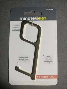 Minute Key No Touch Tool Solid Brass Anti-microbial By Hillman Door Open Hook - Picture 1 of 2