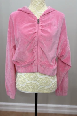 Sudadera Juicy Couture Grande Para Mujer Rosa Terciopelo Sudadera con Capucha Recortada Cremallera Acanalada Foto 1 de 4