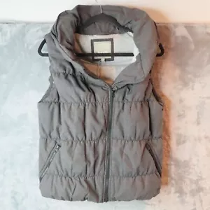 BENCH Puffer Vest Womens Large Gray Quilted Pockets Full Zip Hood City Street - Picture 1 of 11
