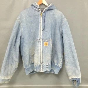 VTG 90s Carhartt JB1198 Blanket Lined Distressed Denim Jean Work Jacket Size XL - Picture 1 of 10