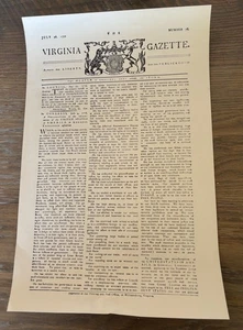 Virginia Gazzette eine Kopie der Unabhängigkeitserklärung Ausgabe 4. Juli 1776 - Bild 1 von 4