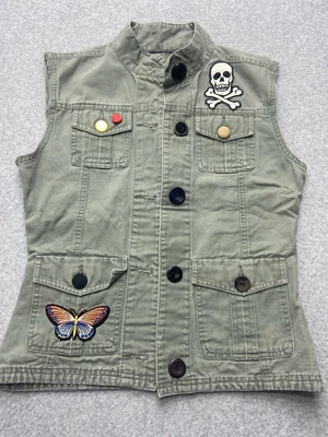 Chaleco utilitario estilo militar para mujer mediano verde oliva parcheado personalizado sin mangas Foto 1 de 4
