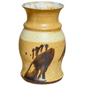 Handwerkliche handgefertigte Studiokeramik 7" Vase mit Oxidpinsel Motiv rustikale Erdtöne - Bild 1 von 13