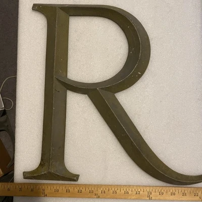 Vintage or Antique Cast Bronze or Brass 16” Letter R Building Marquee Sign - Image 1 of 4
