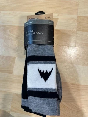 Meias de esqui Burton Weekend peso médio snowboard pacote com 2 preto cinza masculino grande 10,5-13,5 - Imagem 1 de 3