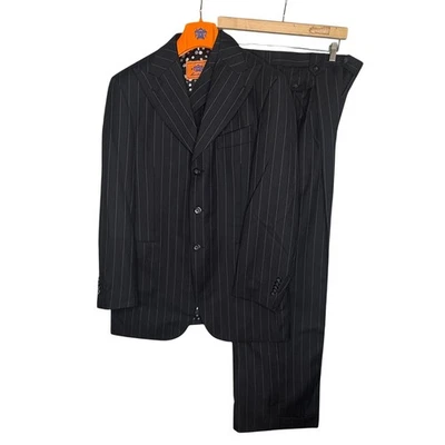 Traje de 3 piezas Masteloni Super 150's para hombre negro púrpura a rayas 40R lana negocios Foto 1 de 4