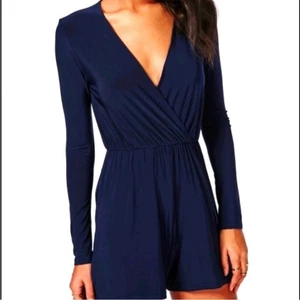 Pagliaccetto Misguided manica lunga scollo a V blu navy donna taglia 12 - Foto 1 di 9