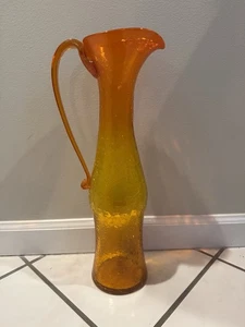 Vtg Blenko Wayne Husted 6030 L 18 1/2” Pitcher Tangerine Excellent! Crackle - Picture 1 of 19