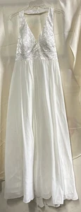 Vestido de novia vintage Oleg Cassini blanco roto lentejuelas con cuentas halter talla 10 - Imagen 1 de 24