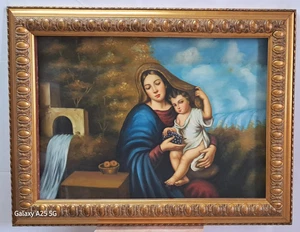 QUADRO MADONNA DELL'UVA DIPINTO OLIO su tela - cornice oro LAVOTARA 6TX87 cm IU - Foto 1 di 3