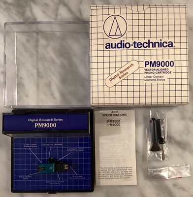 AUDIO TECHNICA PM9000 CARTRIDGE AND AUDIO TECHNICA STYLUS IN DISPLAY CASE & BOX - Image 1 of 4