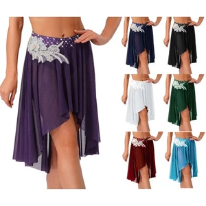 Womens Dancewear Brief Costume Contemporary Skirt Mexican Embroidery Rhinestone - Picture 1 of 95