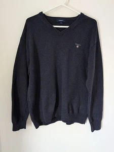 Gant Navy Sweater Jumper Mens Size Large 100% Cotton - V Neck  Nice Example. - Picture 1 of 15