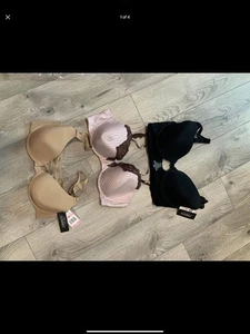 Set Of 2 Front-Close Bras And 1 Back Close Bra Size 38D Black/Beige/Pink Multi - Picture 1 of 4