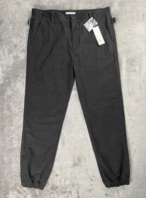 HELMUT LANG Elastic Cuff Trousers Mens 34x28 Black Brushed Twill Pants NWT - Image 1 of 4
