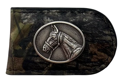 Horse-Stallion Camo Genuine Leather Money Clip by Enmon-New in Tin - Image 1 of 4