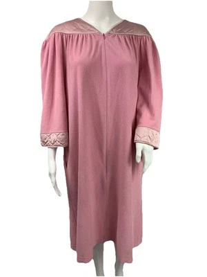Camisón polar vintage Vanity Fair talla M midi rosa media cremallera bolsillos caftán Foto 1 de 4