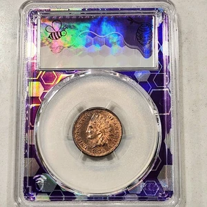 1876 Indian Head Cent ~ PCGS MS64 RB ~ Purple Holographic Core 1C US Coin - Picture 1 of 2