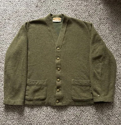 Cárdigan suéter abotonado vintage años 60 Jantzen 100 % pura lana virgen verde Foto 1 de 4