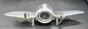 Vtg Authentic Model Airplane Art Deco Metal Flight Clock Propellers Working - Picture 1 of 12