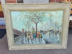 Fine Vintage Mid Century Impressionist Oil/Canvas Painting Street Scene Paris? - Picture 1 of 5