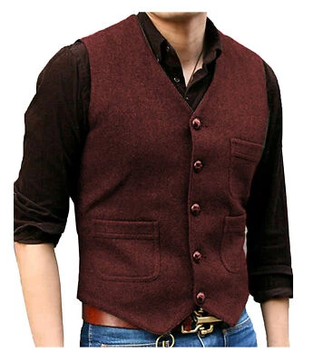 Chaleco de tweed para hombre de lana espiga vaquero occidental formal chalecos informales grandes XL 2XL Foto 1 de 4