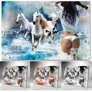 Leinwand Bilder Erotik Akt Frau Pferde Gemälde Wandbilder XXL Wohnzimmer 3070A - Bild 1 von 13