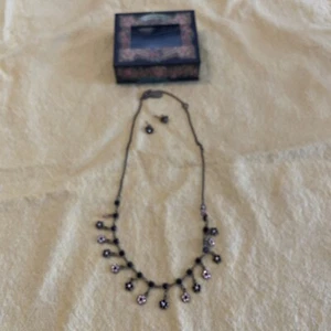 Michal Negrin Set Black Necklace &  Earrings Flower W/Swarovski Crystal Daisies - Picture 1 of 9