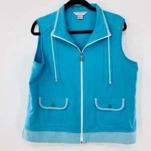 Allison Daley Womens Vest Blue Full Zipper Flap Pockets Drawstring Petites 12P - Picture 1 of 3