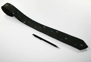 Men's Vintage 1980's Necktie SKINNY SLIM MADMEN BLUE GREEN ABSTRACT ART DECO USA - Picture 1 of 4